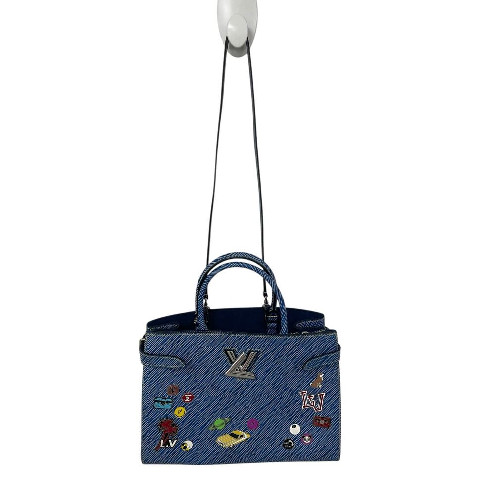 Louis Vuitton 2017 Twist Tote Limited Edition Pin Embellished Blue Epi Leather - Picture 2 of 12